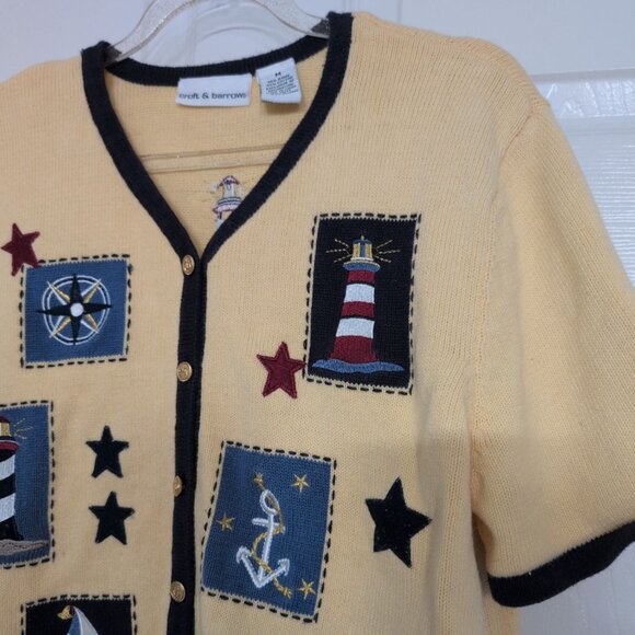 Croft & Barrow Embroidered Nautical Sweater Womens Size Medium Yellow Knit - Picture 2 of 16